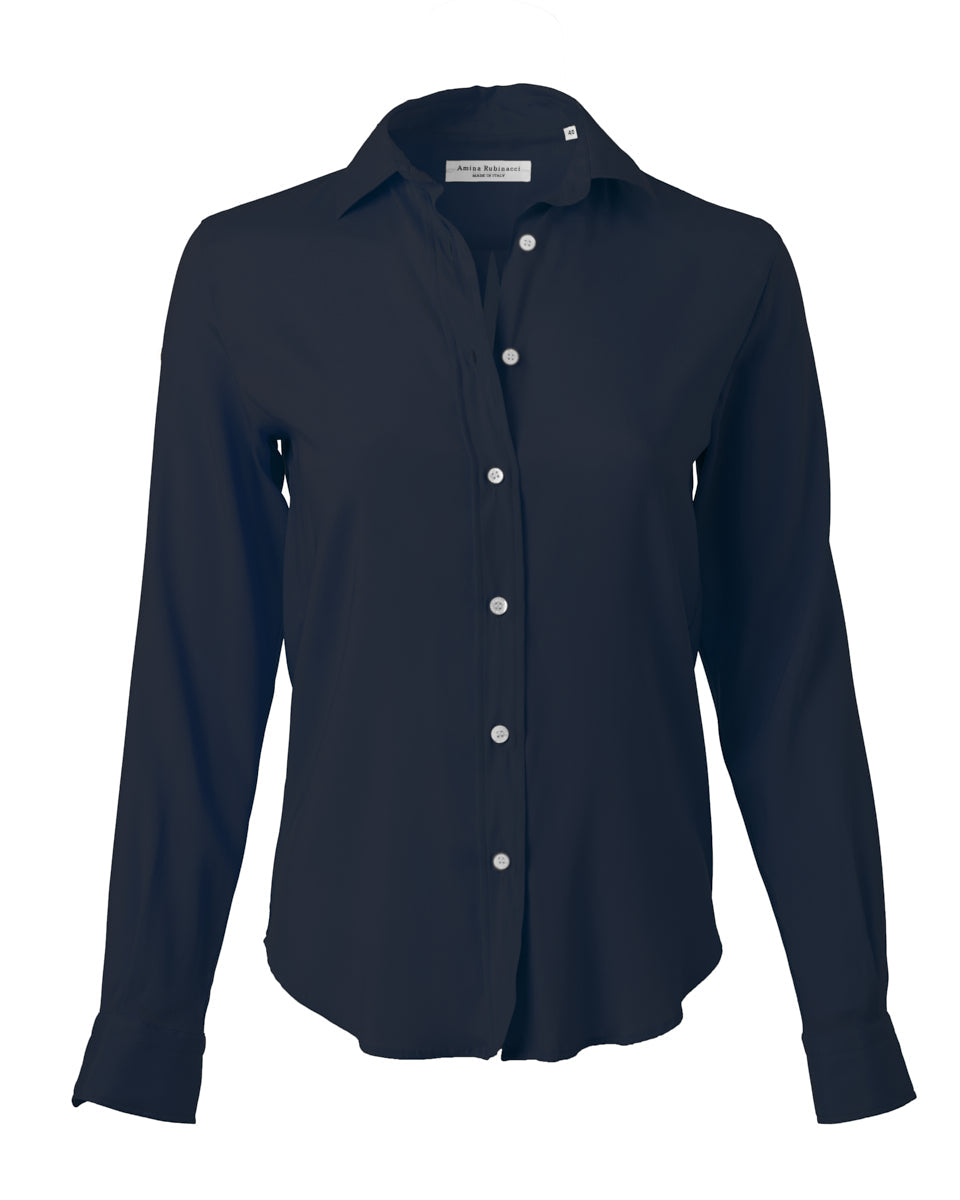 Yuppy R Stretch Silk Shirt in Navy-Shirts-Amina Rubinacci-Navy-38-Mercantile Portland