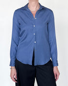 Yuppy R Stretch Silk Shirt in Navy-Shirts-Amina Rubinacci-Soft Denim-38-Mercantile Portland