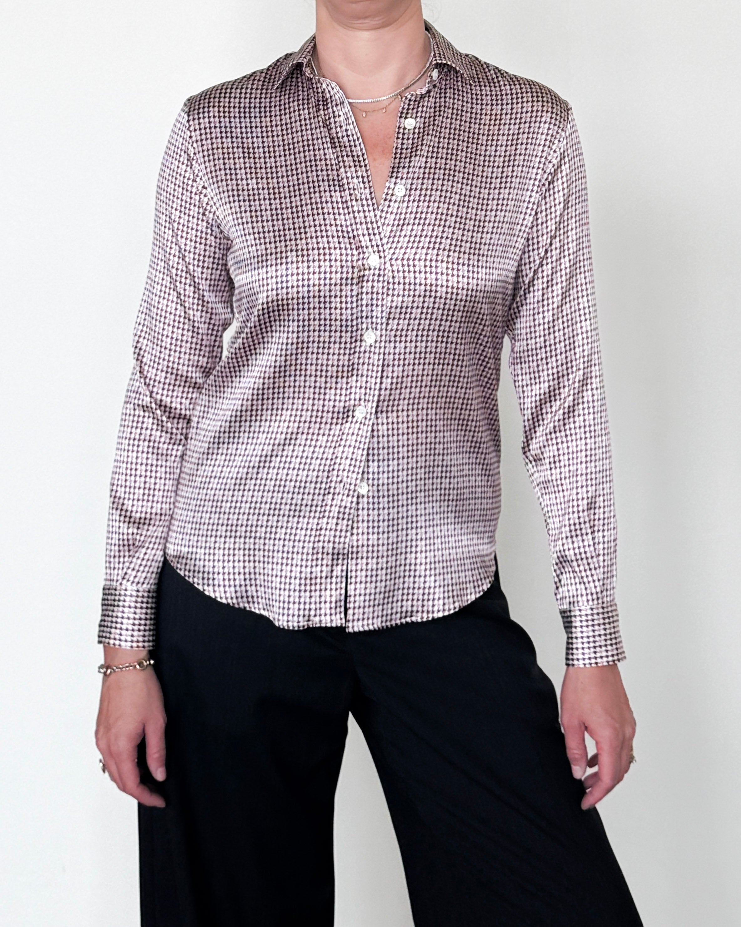 Yuppy RP Silk Stretch Houndstooth Blouse-Clothing-Amina Rubinacci-Blue Houndstooth-34-Mercantile Portland