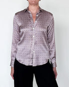 Yuppy RP Silk Stretch Houndstooth Blouse-Clothing-Amina Rubinacci-Blue Houndstooth-34-Mercantile Portland