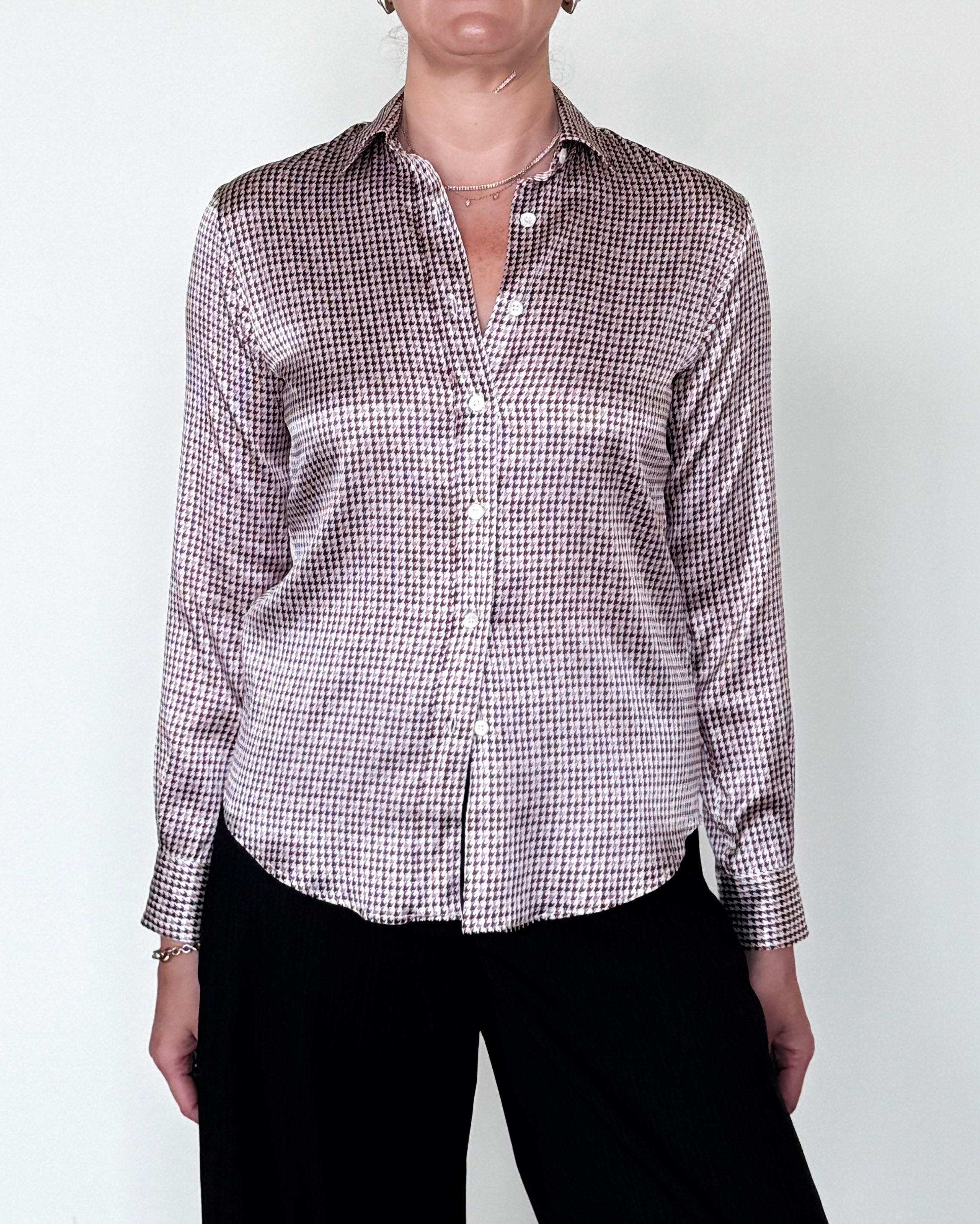 Yuppy RP Silk Stretch Houndstooth Blouse-Clothing-Amina Rubinacci-Blue Houndstooth-34-Mercantile Portland
