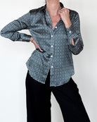 Yuppy RP Silk Stretch Houndstooth Blouse-Clothing-Amina Rubinacci-Blue Houndstooth-34-Mercantile Portland