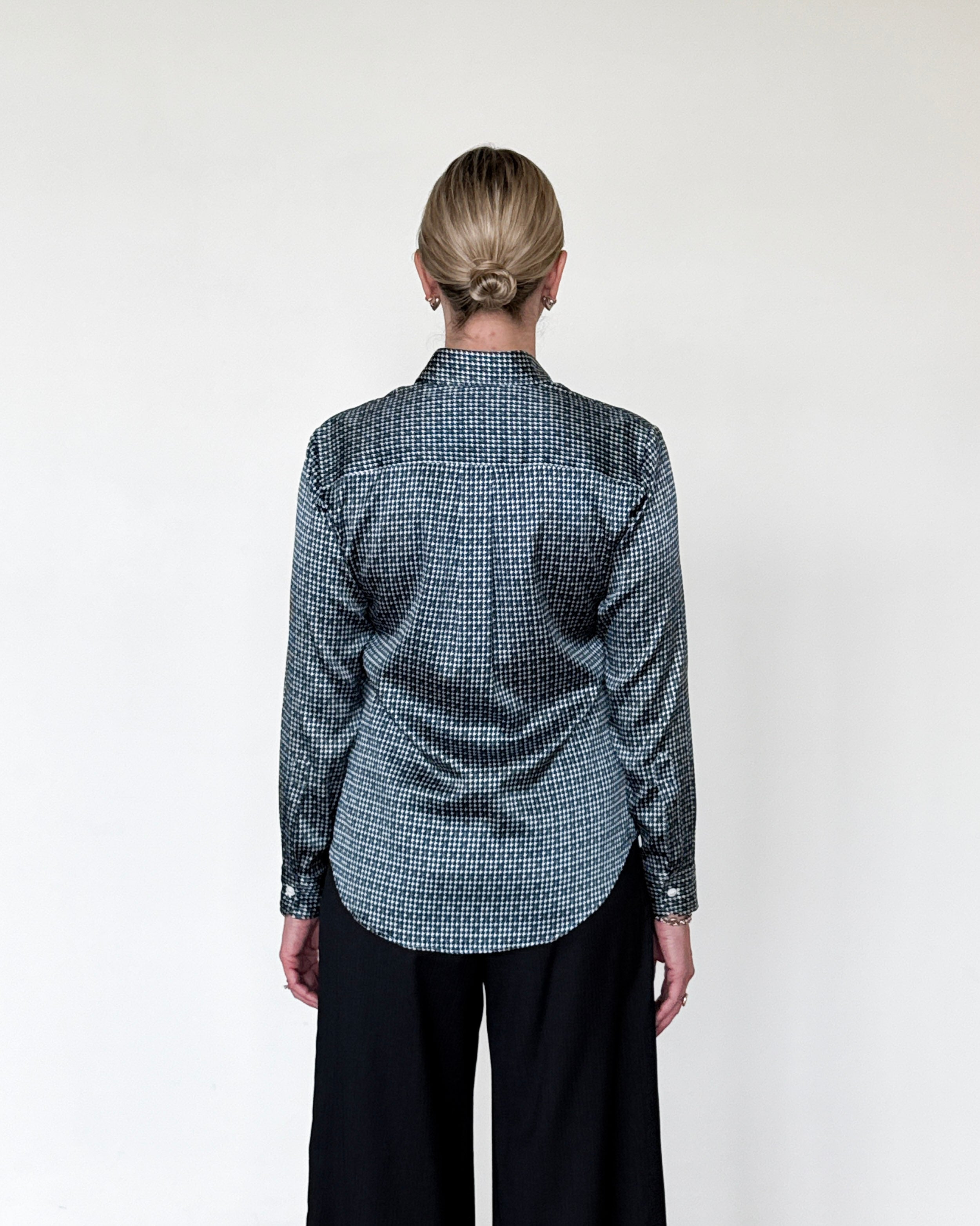 Yuppy RP Silk Stretch Houndstooth Blouse-Clothing-Amina Rubinacci-Blue Houndstooth-34-Mercantile Portland