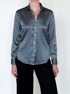 Yuppy RP Silk Stretch Houndstooth Blouse-Clothing-Amina Rubinacci-Blue Houndstooth-34-Mercantile Portland