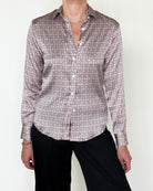 Yuppy RP Silk Stretch Houndstooth Blouse-Clothing-Amina Rubinacci-Blue Houndstooth-34-Mercantile Portland