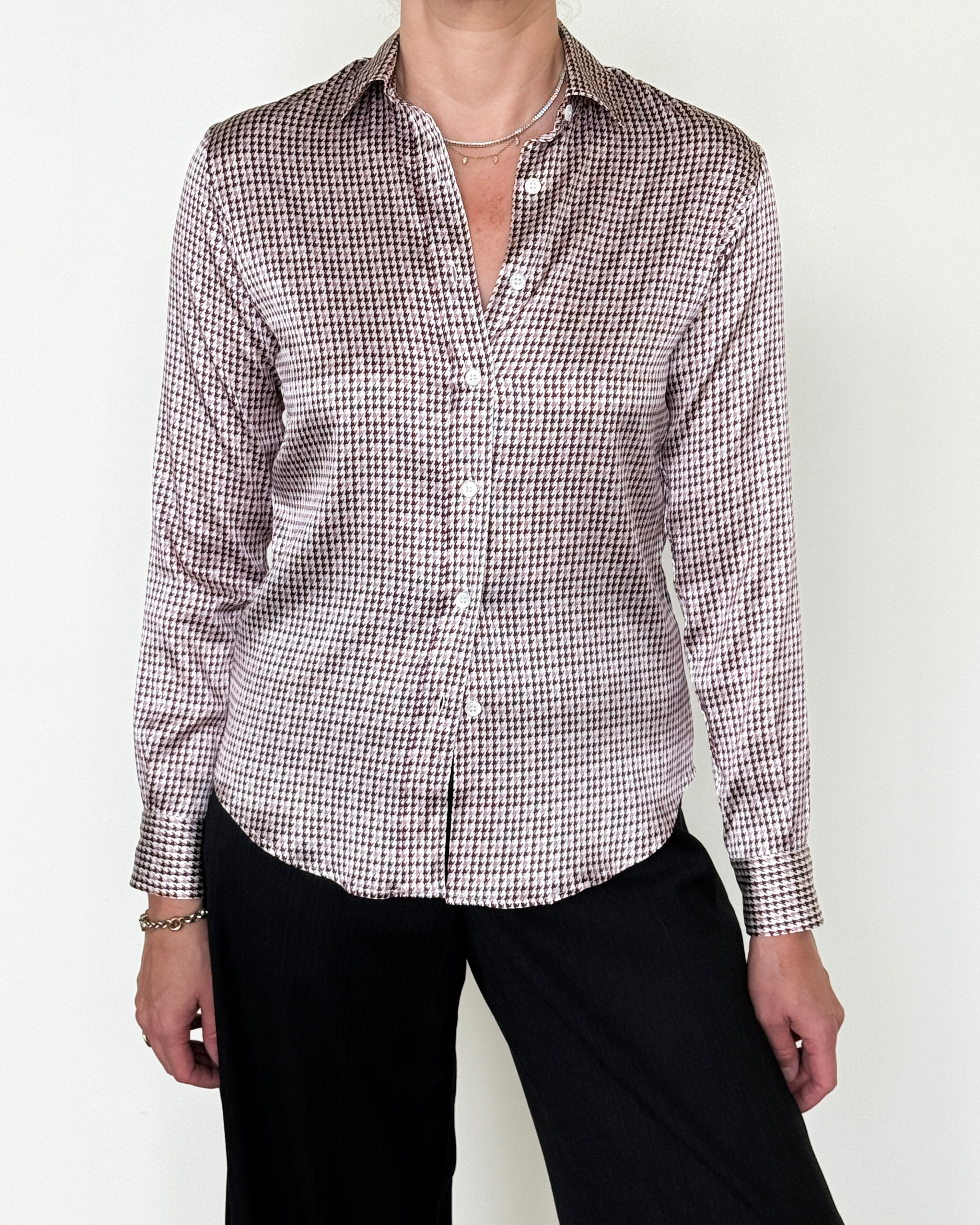 Yuppy RP Silk Stretch Houndstooth Blouse-Clothing-Amina Rubinacci-Blue Houndstooth-34-Mercantile Portland