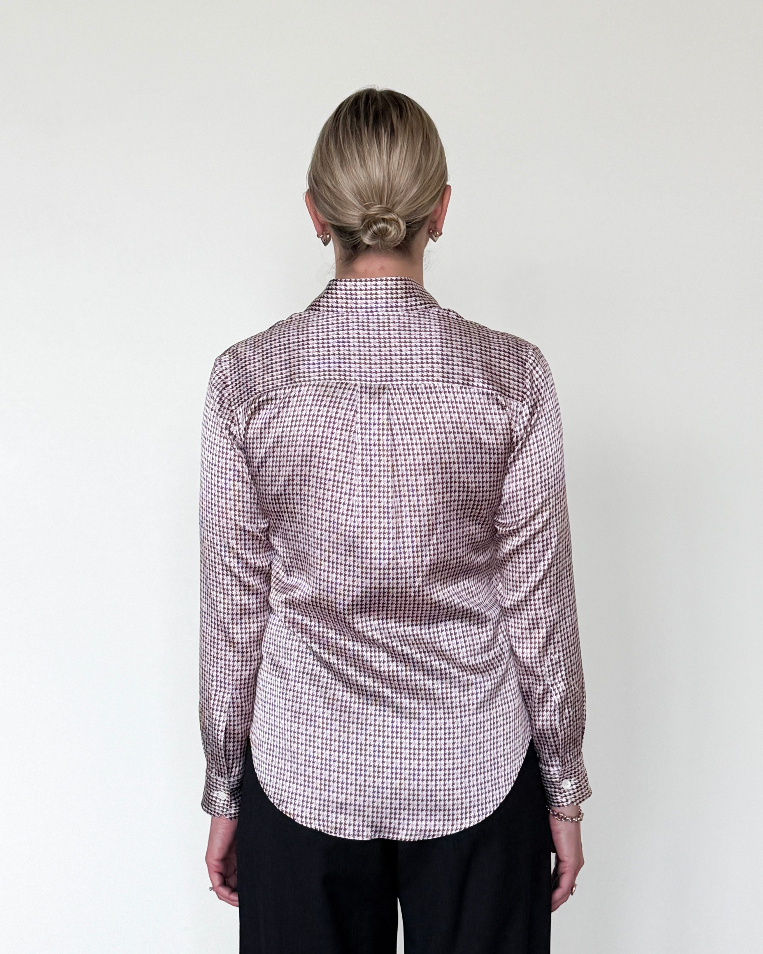 Yuppy RP Silk Stretch Houndstooth Blouse-Clothing-Amina Rubinacci-Blue Houndstooth-34-Mercantile Portland