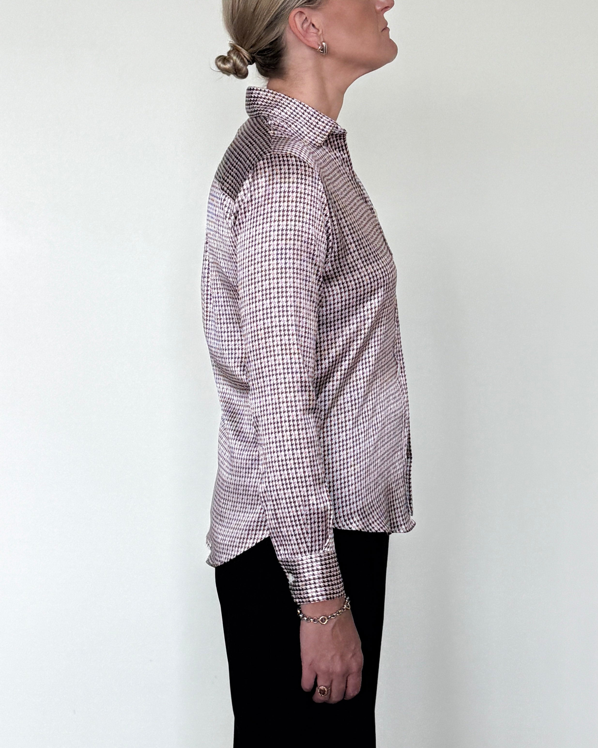 Yuppy RP Silk Stretch Houndstooth Blouse-Shirts-Amina Rubinacci-Blue Houndstooth-40-Mercantile Portland