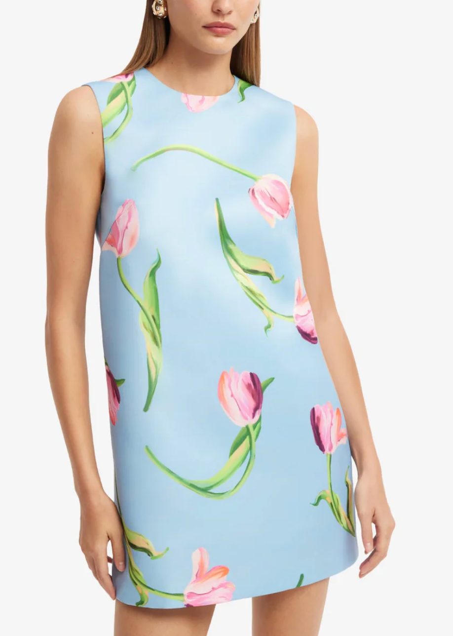 Yvonne Mini Dress-Dresses-LEO LIN-Tulip Print Blue-0-Mercantile Portland