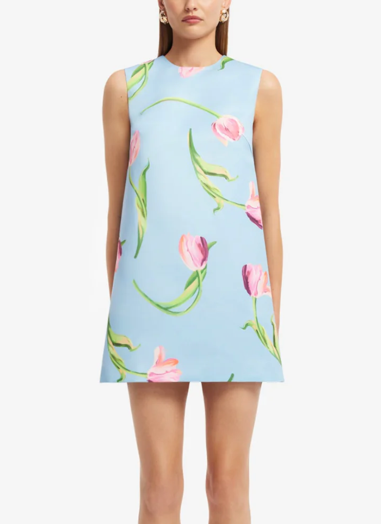 Yvonne Mini Dress-Dresses-LEO LIN-Tulip Print Blue-0-Mercantile Portland