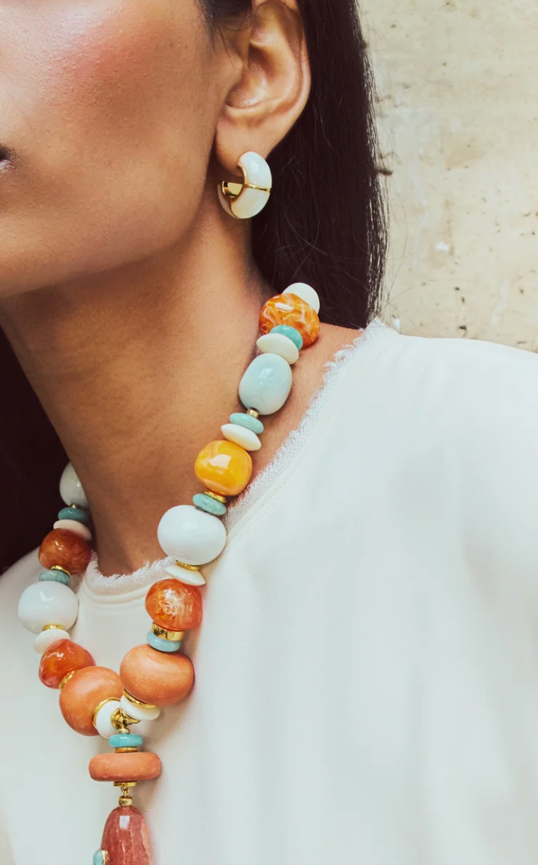 Zellige Hoop Earrings in Mother of Pearl-Jewelry-Lizzie Fortunato-Pearl-OS-Mercantile Portland