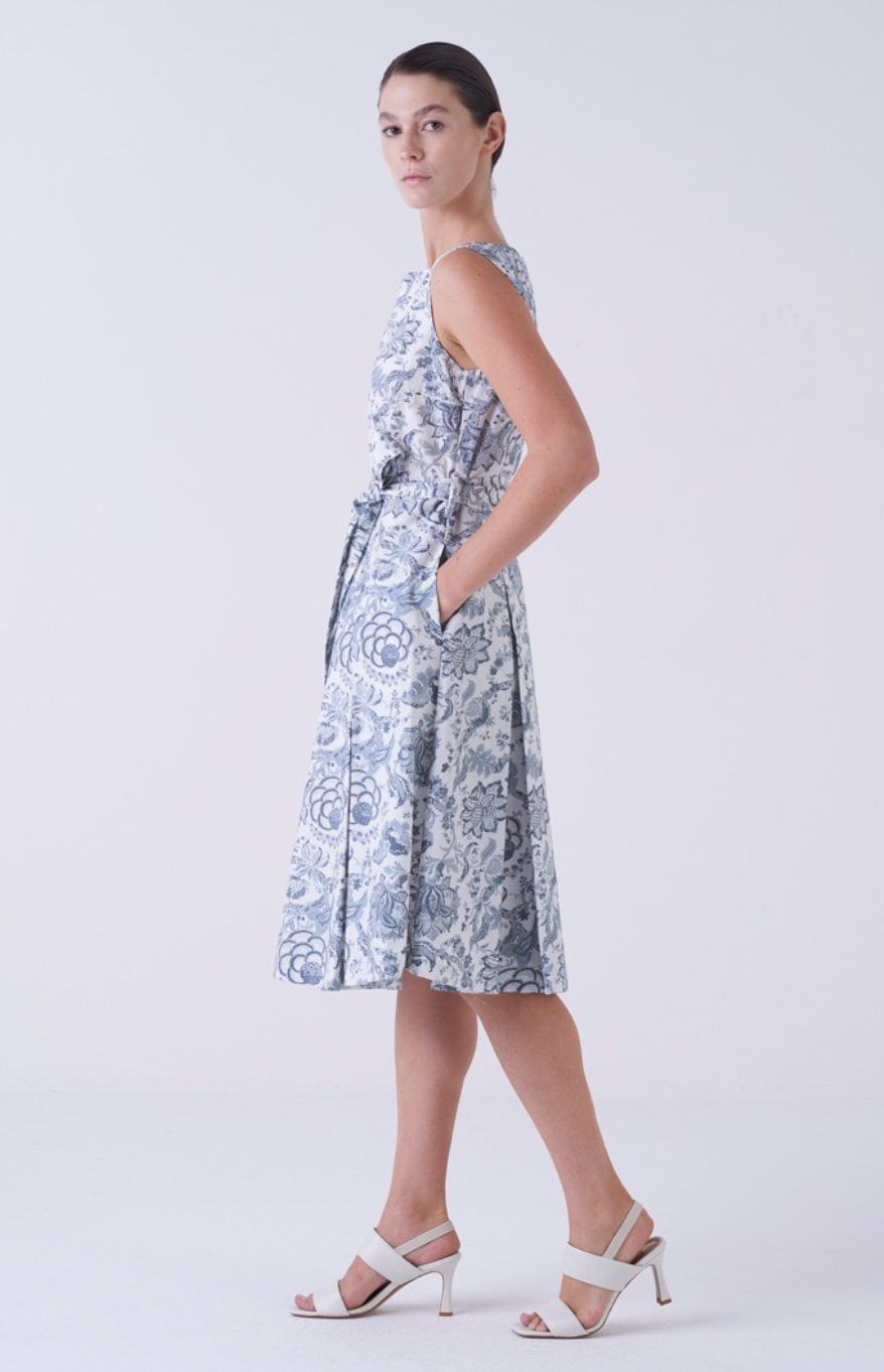 Zimbawe Cotton Dress-Clothing-Amina Rubinacci-Bianco Denim-42-Mercantile Portland