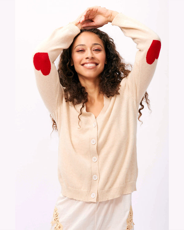 Heart Patch Cashmere Cardigan in Oatmeal-Jumper 1234-Mercantile Portland