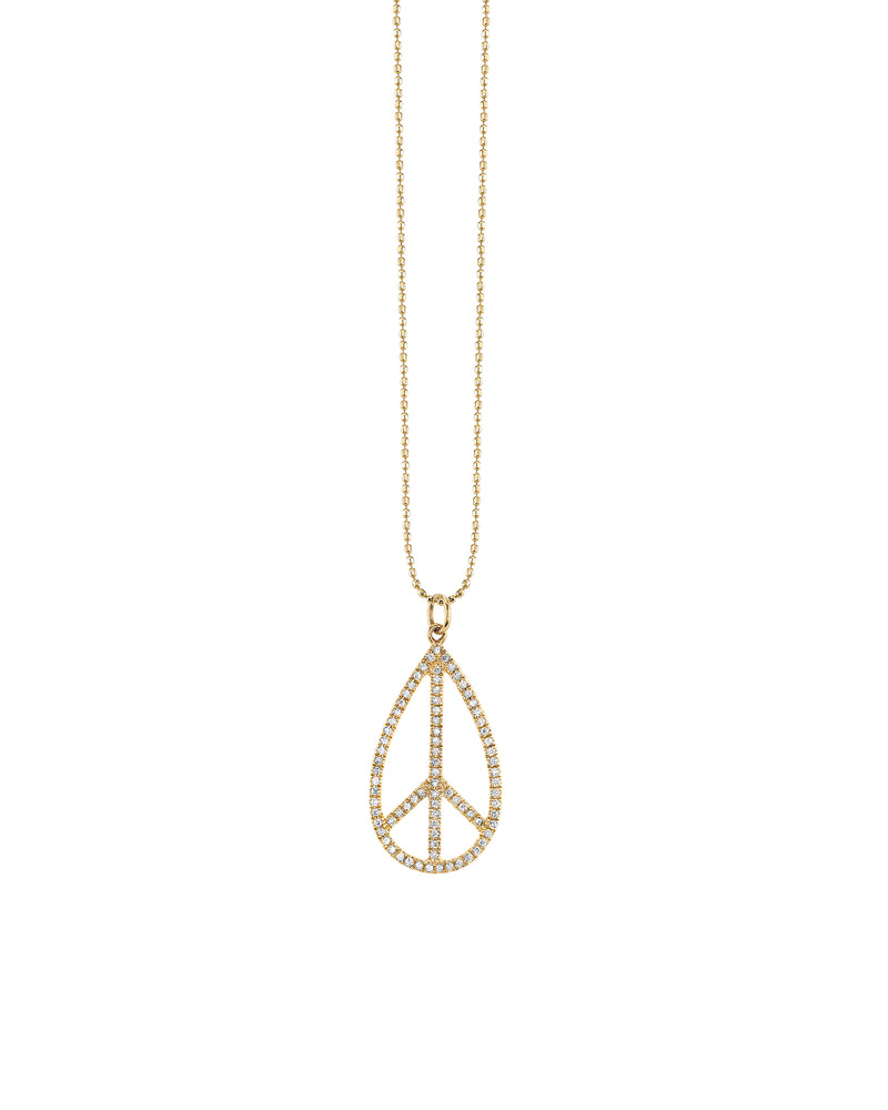 Diamond Drop Peace Sign Necklace-Sydney Evan-Mercantile Portland