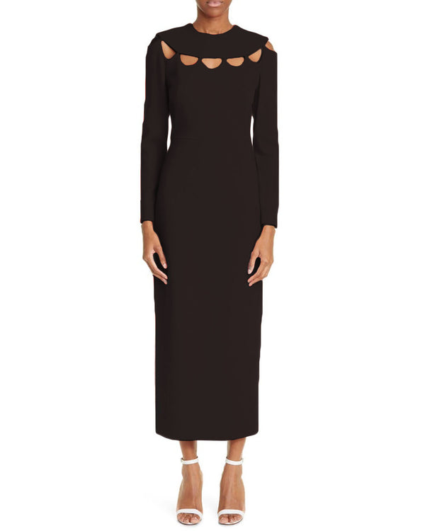 Wool Crepe Scallop Cutout Sheath Dress-Lela Rose-Mercantile Portland