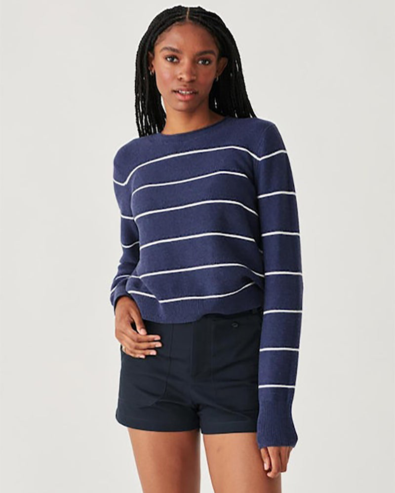 Superfine Cotton Striped Crewneck-White + Warren-Mercantile Portland