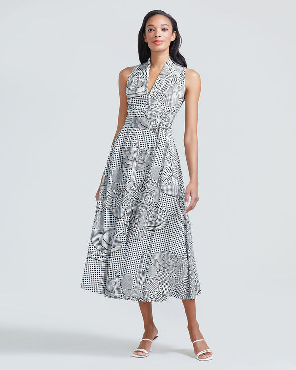 Tablescape Printed Cotton V-Neck Midi Dress-Lela Rose-Mercantile Portland