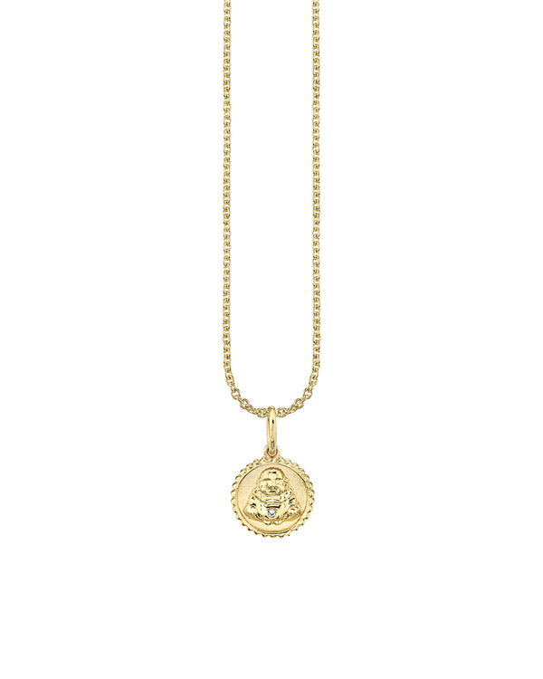 Gold & Diamond Tiny Sitting Buddha Coin Necklace-Sydney Evan-Mercantile Portland