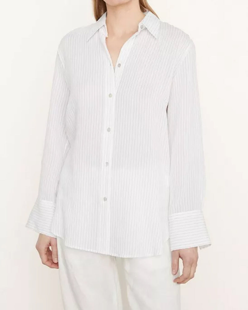 Fine Stripe Relaxed Long Sleeve Shirt-Vince-Mercantile Portland