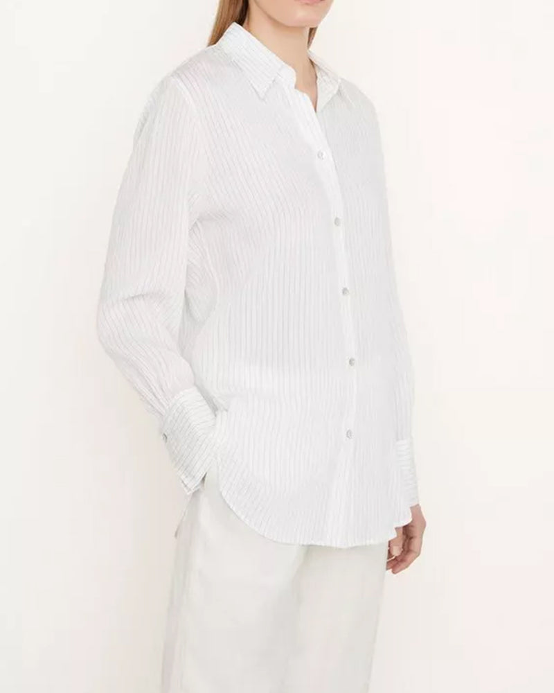Fine Stripe Relaxed Long Sleeve Shirt-Vince-Mercantile Portland