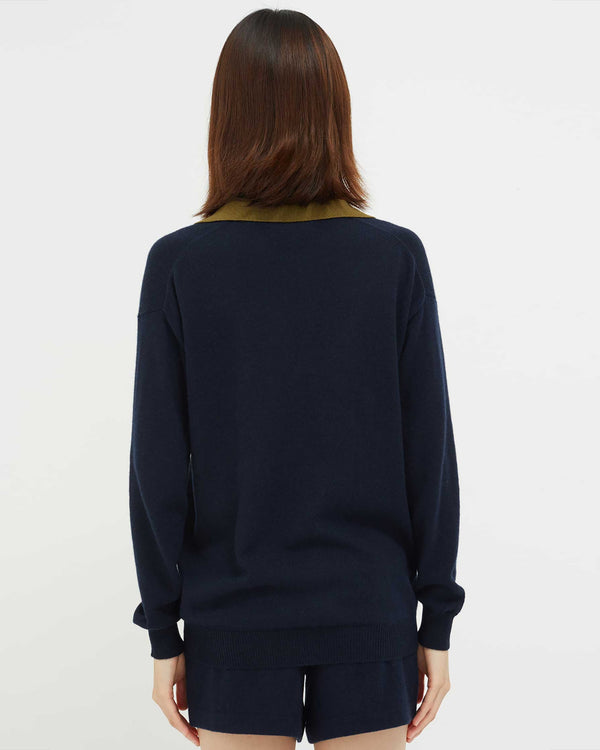 Navy Contrast Collar Cotton-Cashmere Sweater-Chinti & Parker-Mercantile Portland