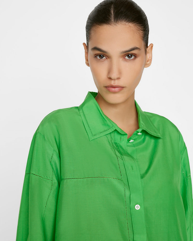 The Oversized Linear Lace Shirt in Bright Peridot-Frame-Mercantile Portland