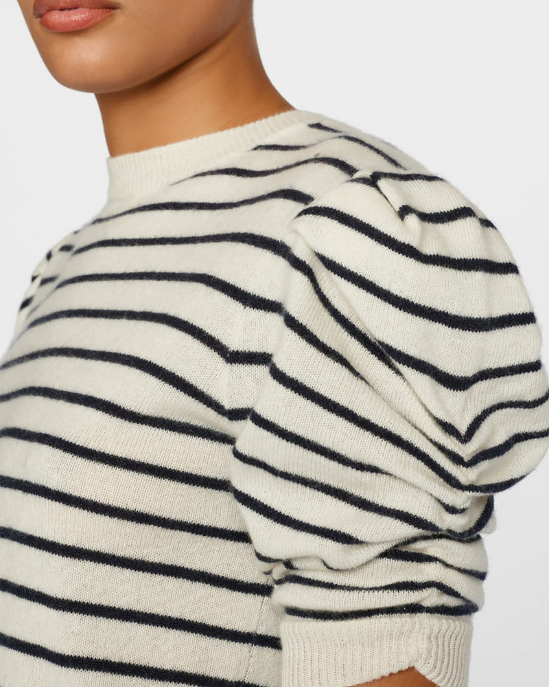 Ruched Sleeve Sweater in Off White Multi-Frame-Mercantile Portland