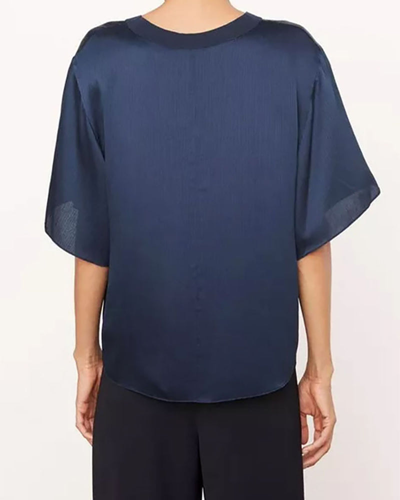 Rib-Trim Flutter Sleeve Crew Neck Top-Vince-Mercantile Portland