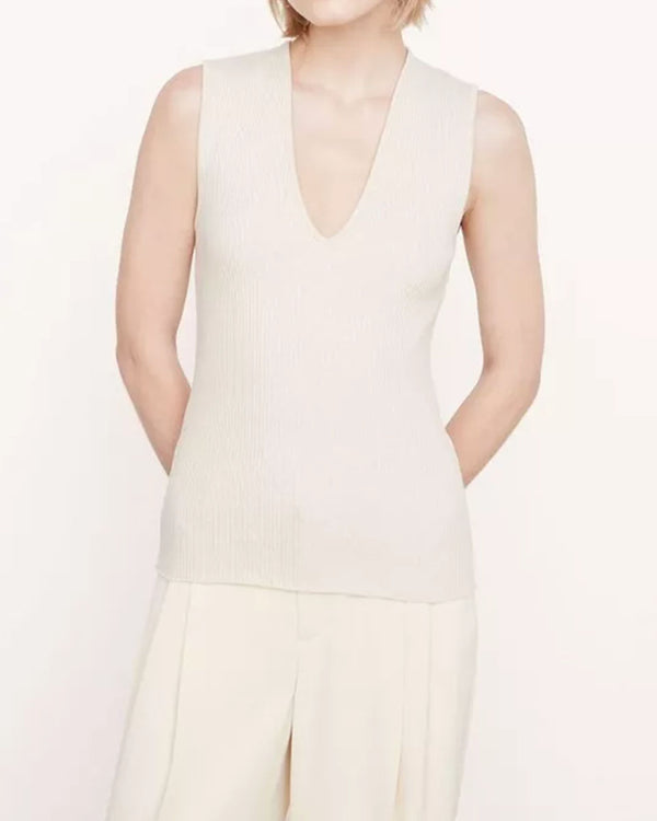 Ribbed V-Neck Shell-Vince-Mercantile Portland