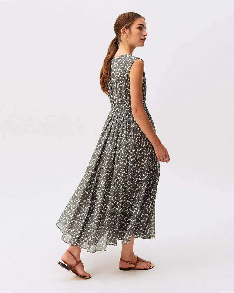Printed Cotton Viole Sleeveless Dress-Rosso35-Mercantile Portland