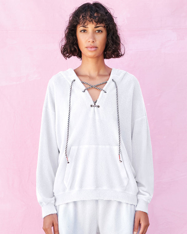 Faux Sherpa Lace Up Hoodie-Sundry-Mercantile Portland
