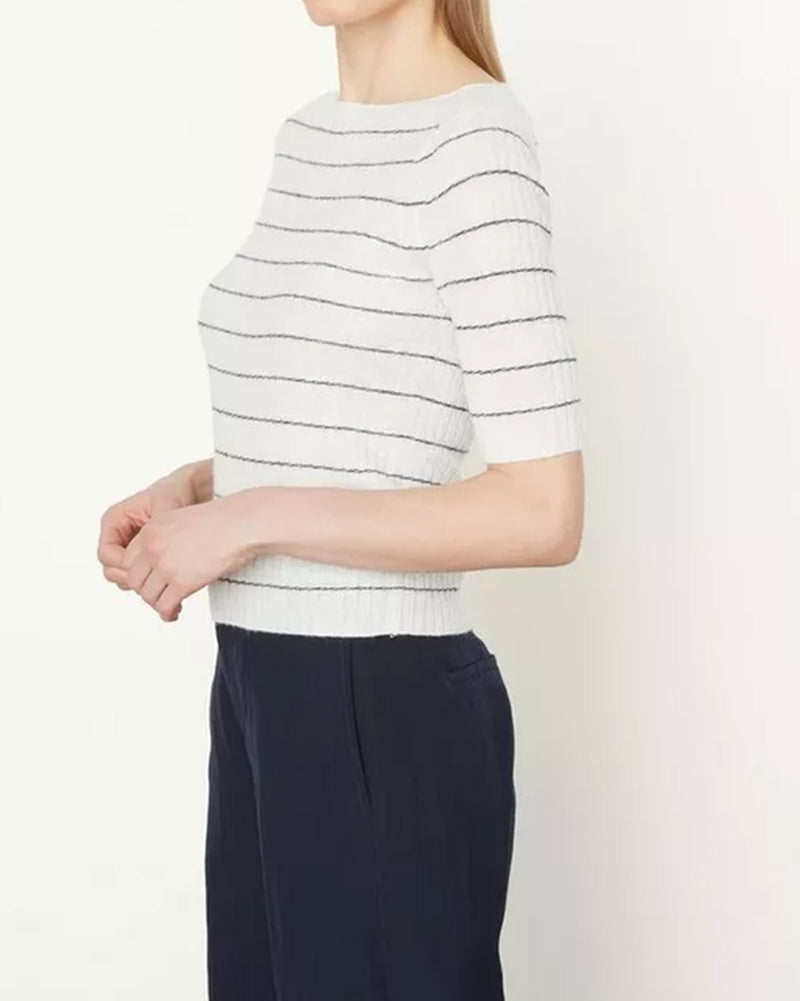 Stripe Ribbed Linen-Cashmere Sweater-Vince-Mercantile Portland