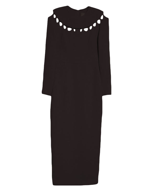 Wool Crepe Scallop Cutout Sheath Dress-Lela Rose-Mercantile Portland
