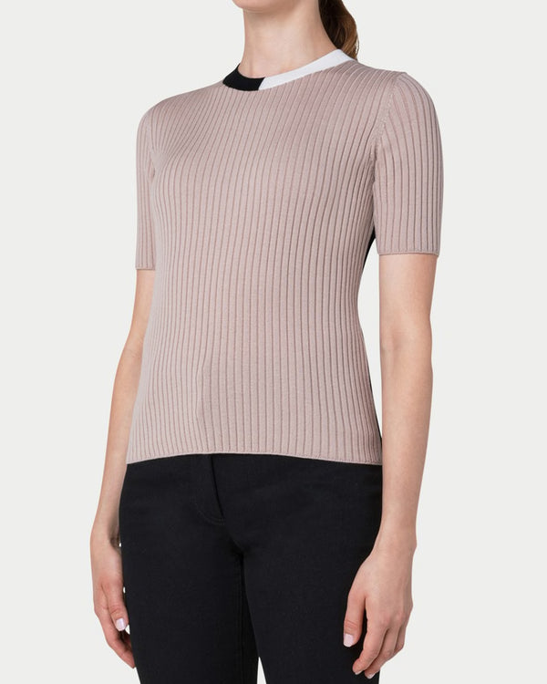 Wool Ribbed Sweater w/ Colorblock Detail-Akris Punto-Mercantile Portland