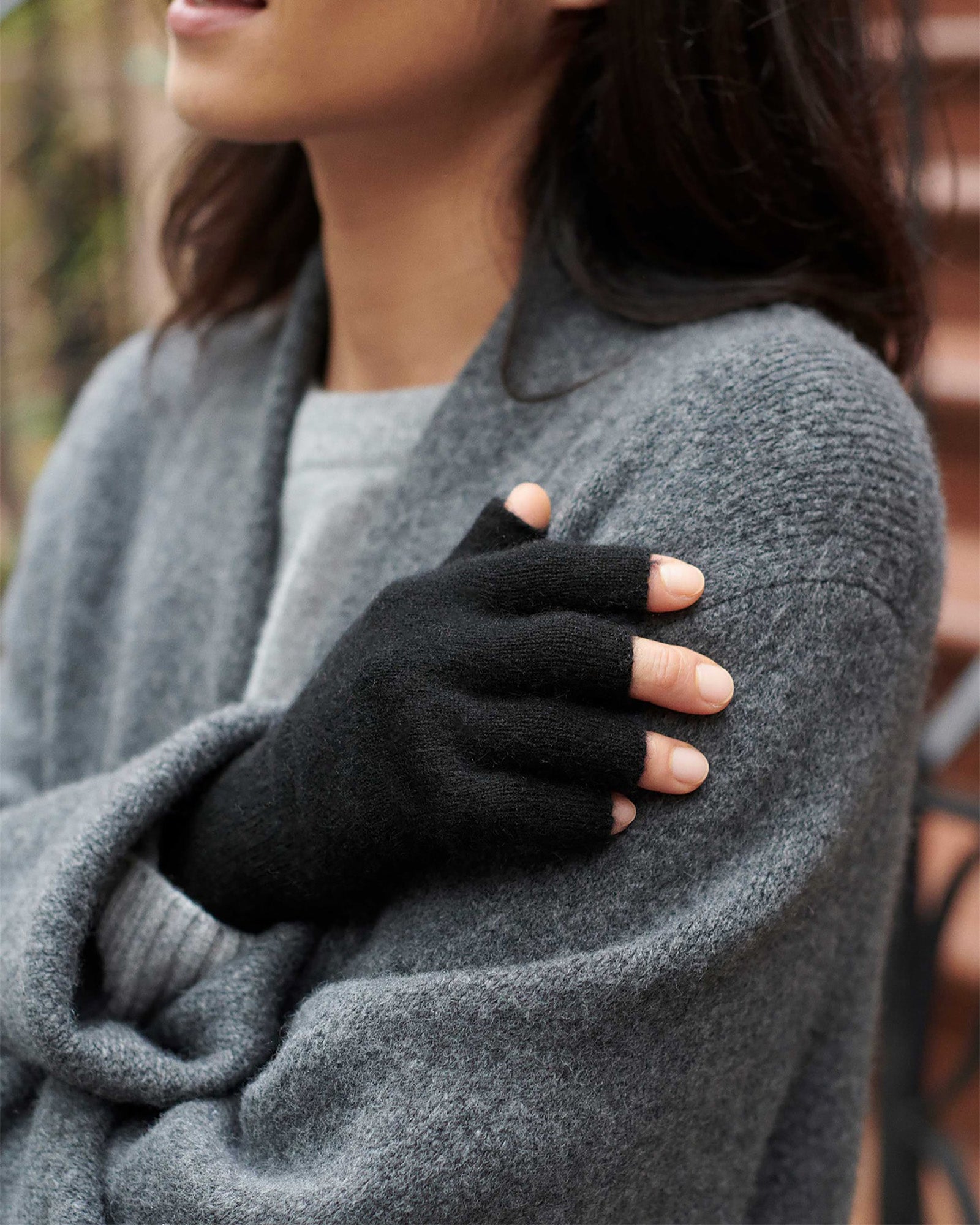 Cashmere Fingerless Glove-Gloves-White & Warren-Black-OS-Mercantile Portland