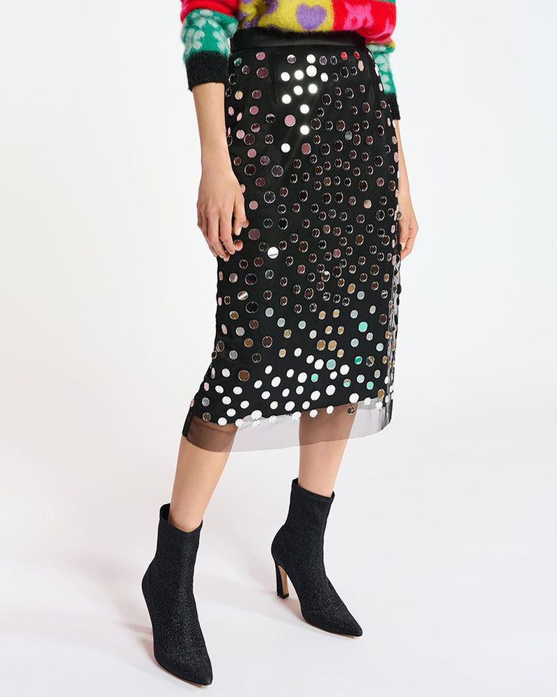 Black Mirror-Embellished Midi Skirt-Essentiel Antwerp-Mercantile Portland