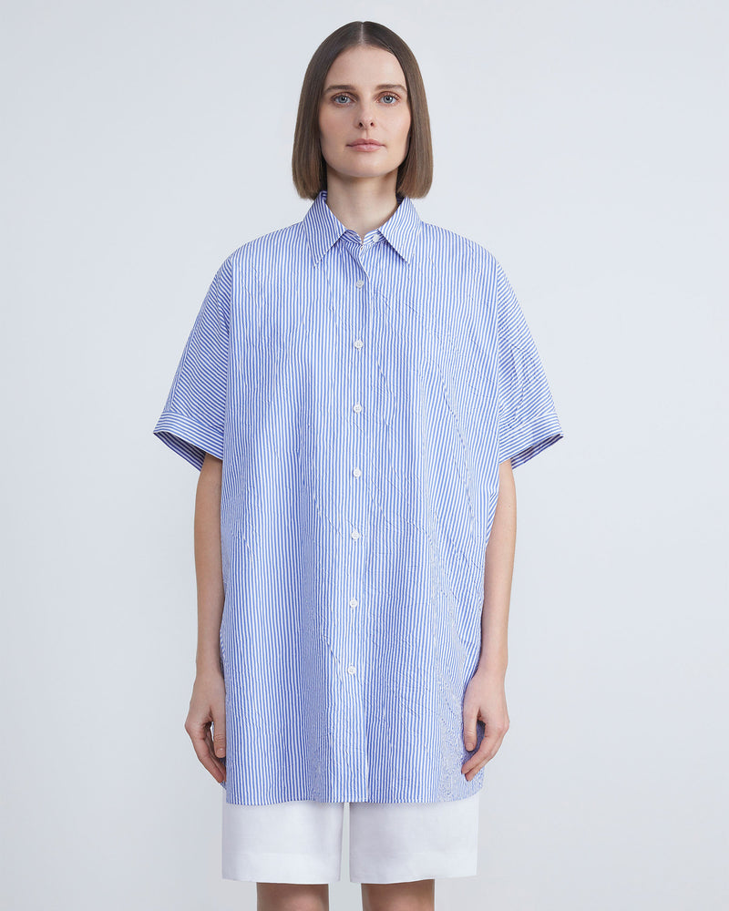 Crinkle Stripe Organic Cotton Oversized Shirt-Lafayette 148-Mercantile Portland