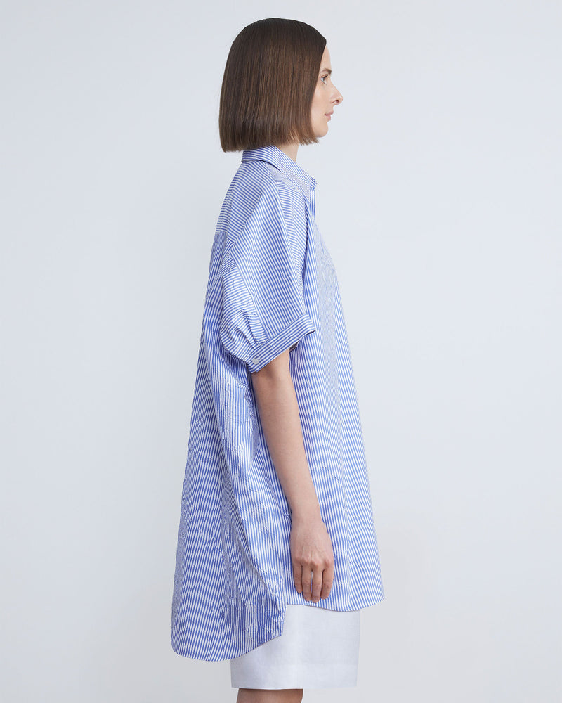 Crinkle Stripe Organic Cotton Oversized Shirt-Lafayette 148-Mercantile Portland