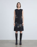 Wool-Silk Crepe Hand-Embroidered Keyhole Back Sheath Dress-Lafayette 148-Mercantile Portland
