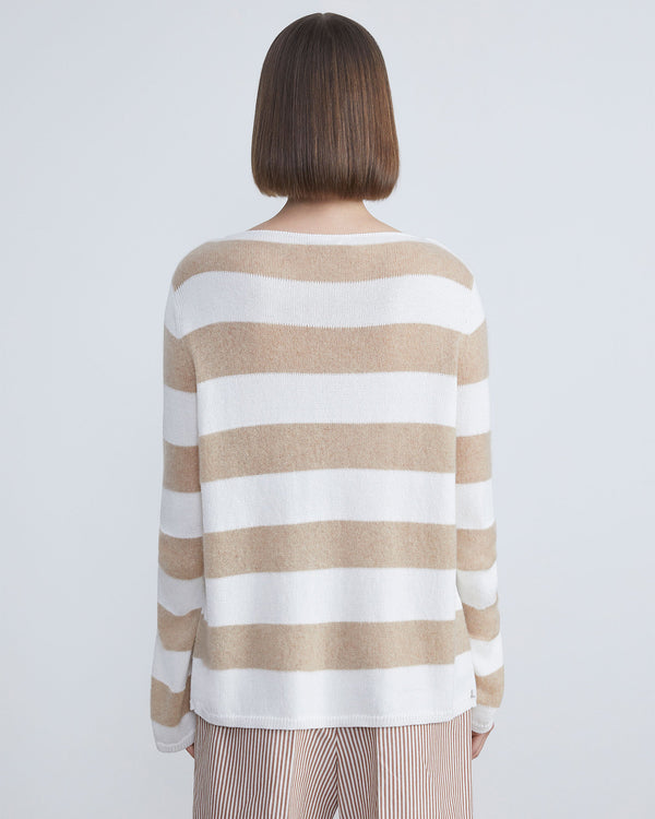 Cotton-Silk Tape & Cashmere Stripe Bateau Neck Sweater-Lafayette 148-Mercantile Portland