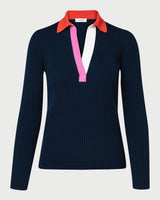 Ribbed Wool Sweater w/ Colorblock Detail-Akris Punto-Mercantile Portland