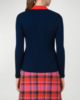 Ribbed Wool Sweater w/ Colorblock Detail-Akris Punto-Mercantile Portland