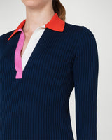 Ribbed Wool Sweater w/ Colorblock Detail-Akris Punto-Mercantile Portland