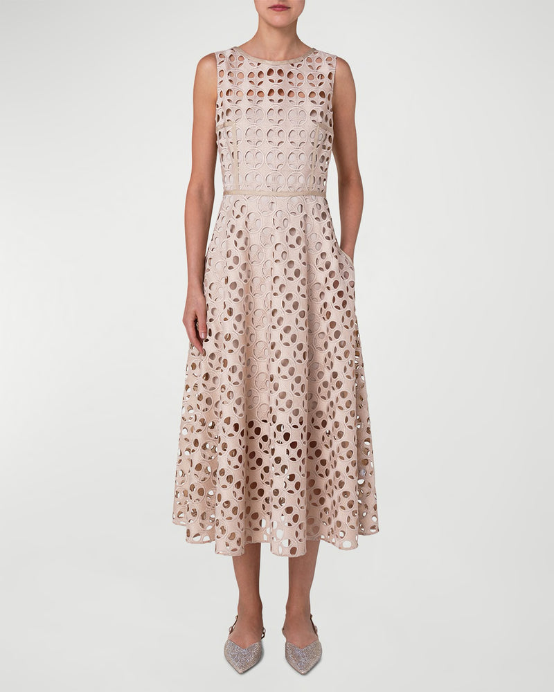 Midi Dress w/ Cut-out Embroidery-Akris Punto-Mercantile Portland