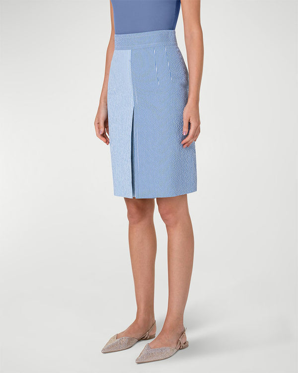 Cotton Seersucker Colorblock Midi Skirt-Akris Punto-Mercantile Portland