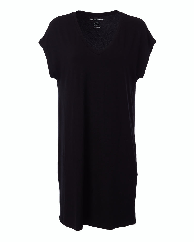 Soft Touch Relaxed Cap Sleeve V-Neck T-Shirt Dress-Majestic Filatures-Mercantile Portland